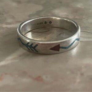 Vintage Sterling silver ring size 8 inlaid turquoise geometric Native American